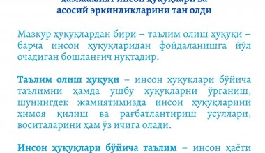 Inson huquqlari umumjahon deklaratsiyasi e’lon qilinganidan so‘ng xalqaro hamjamiyat inson huquqlari va asosiy erkinliklarini tan oldi
