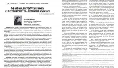 THE NATIONAL PREVENTIVE MECHANISM AS A KEY COMPONENT OF A SUSTAINABLE DEMOCRACY